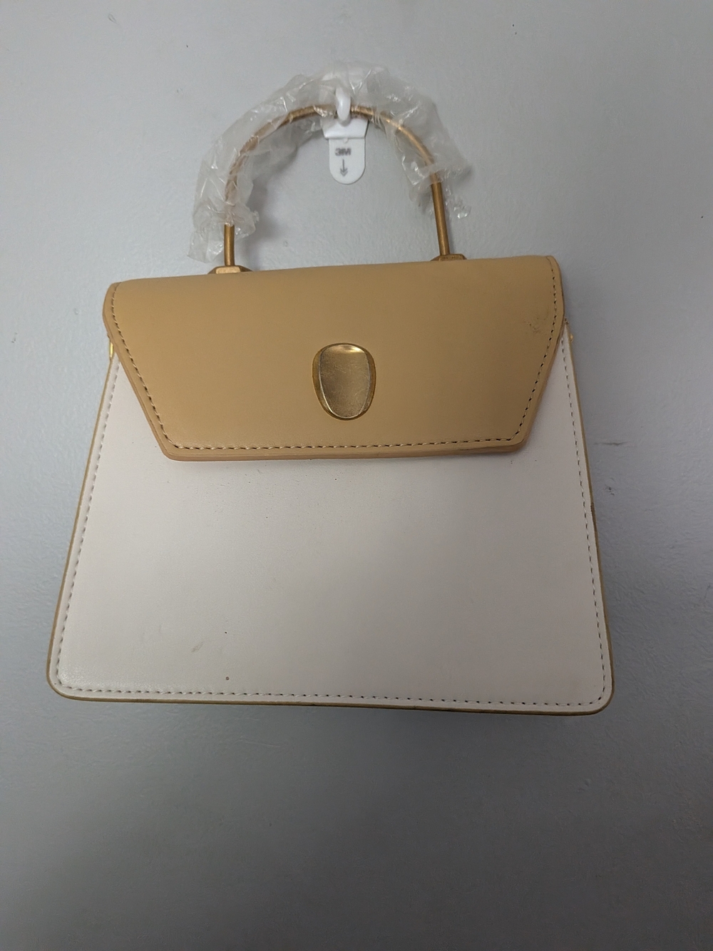Chic Two-Tone Top Handle Satchel - Cream and Beige